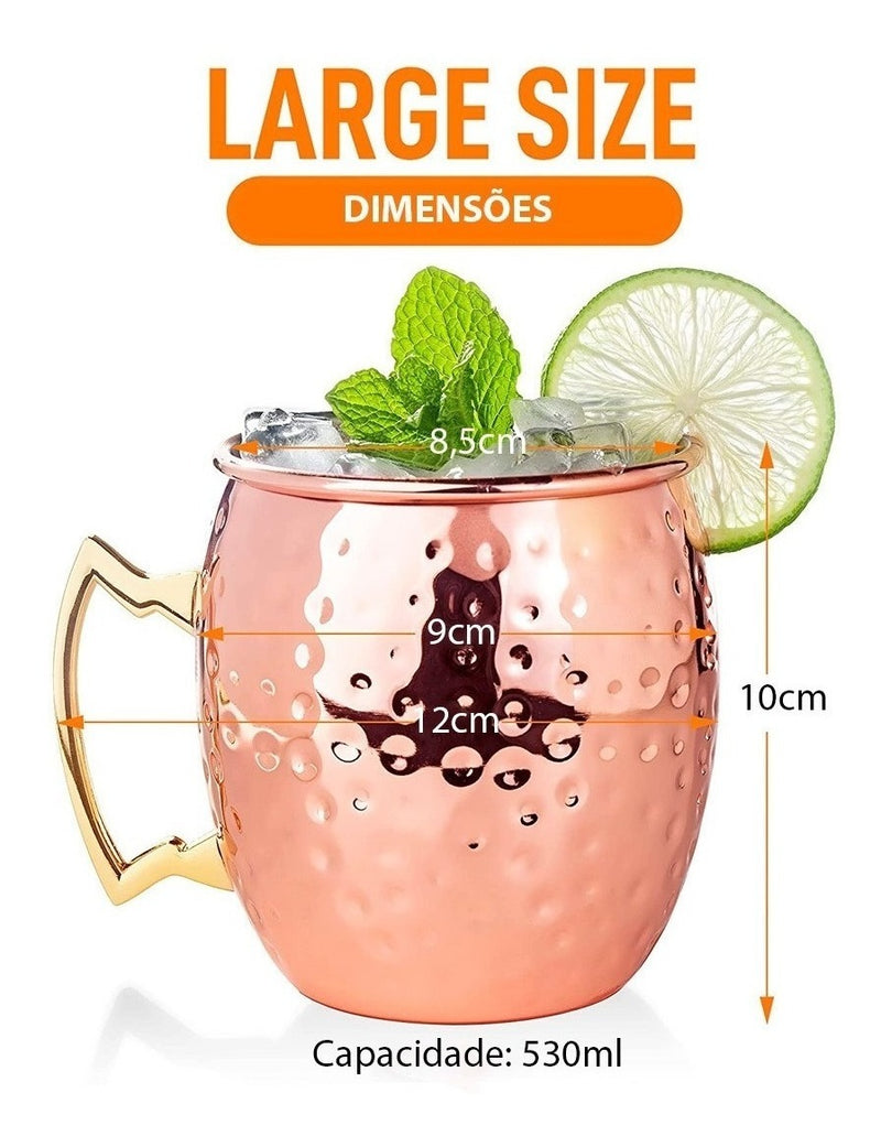 Kit 4 Canecas Moscow Mule Cobre 530ml + 4 Canudos + Dosador