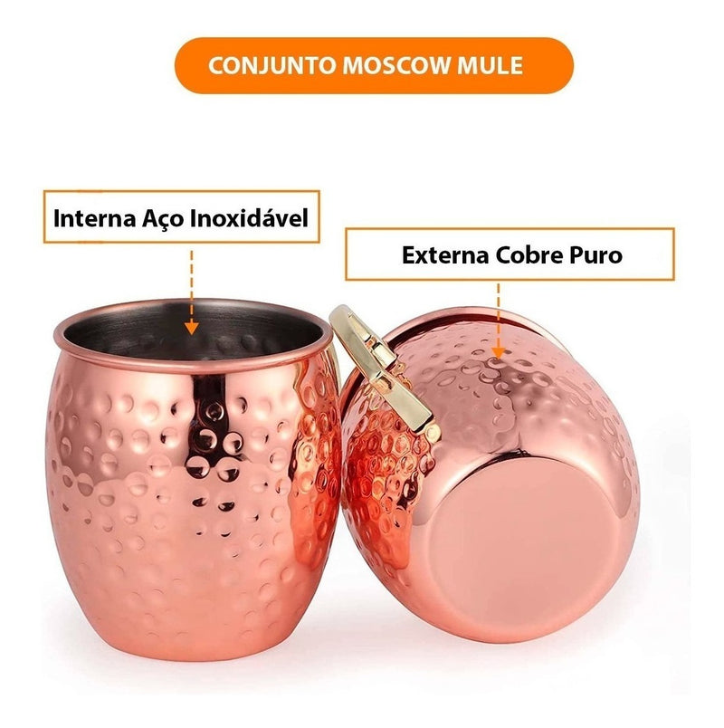 Kit 4 Canecas Moscow Mule Cobre 530ml + 4 Canudos + Dosador