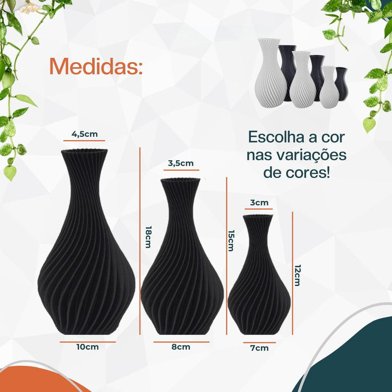 Kit Vasos Decorativos Em Espiral Preto